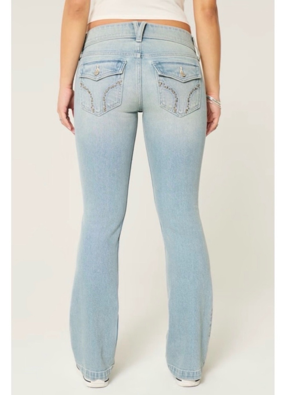 Hollister Ultra Low Rise Bootcut Jeans 4R W27 Studded Flap Pockets